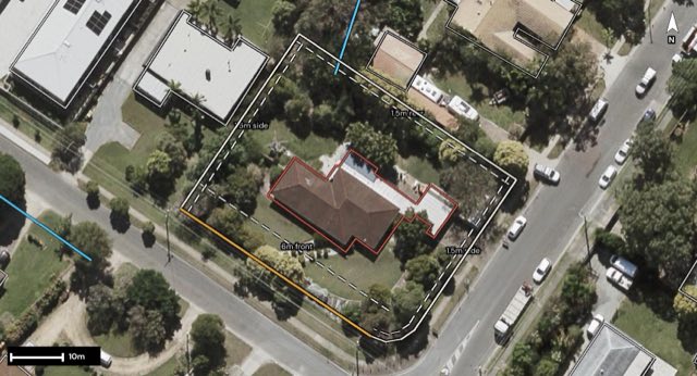 Aerial of 13 Coral Avenue, Loganholme QLD 4129 with the block outlined