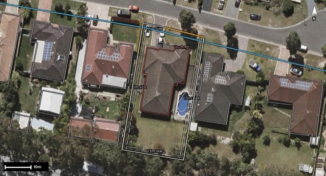 Aerial of 13 Pheasant Court, Heritage Park QLD 4118 with the block outlined