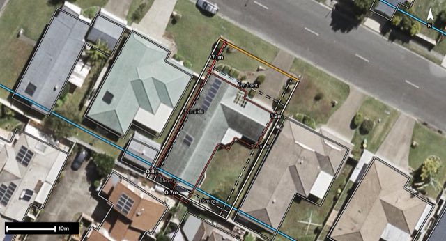 Aerial of 13 Saffron Street, Elanora QLD 4221 with the block outlined