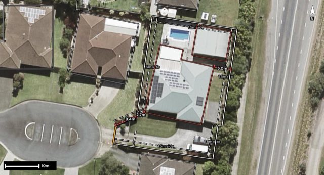 Aerial of 13 Sapphire Court, Beerwah QLD 4519 with the block outlined