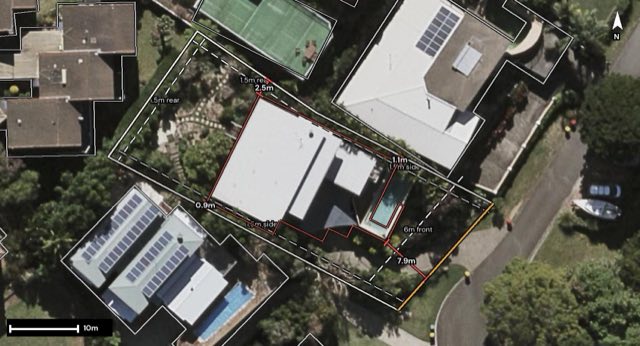 Aerial of 13 St Martins Terrace, Buderim QLD 4556 with the block outlined