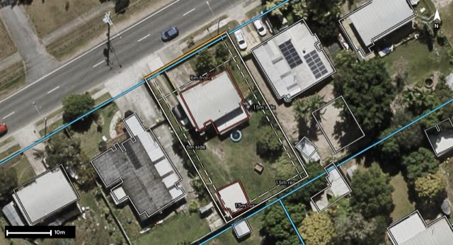 Aerial of 134 Bardon Road, Kingston QLD 4114 with the block outlined