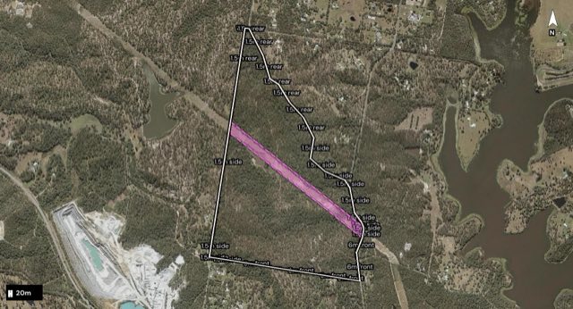 Aerial of 135 Scout Road, Kurwongbah QLD 4503 with the block outlined