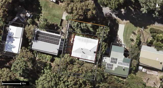 Aerial of 137 Dickson Way, Point Lookout QLD 4183 with the block outlined