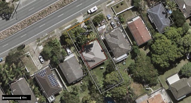 Aerial of 137 Mount Gravatt Capalaba Road, Upper Mount Gravatt QLD 4122 with the block outlined