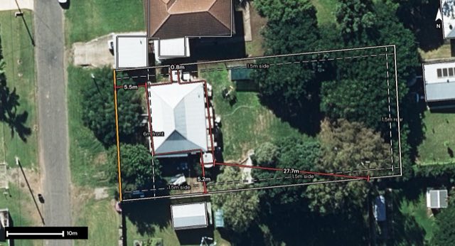 Aerial of 14 Alexandra Street, Toogoolawah QLD 4313 with the block outlined