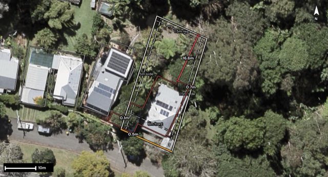 Aerial of 14 Beech Street, Maleny QLD 4552 with the block outlined