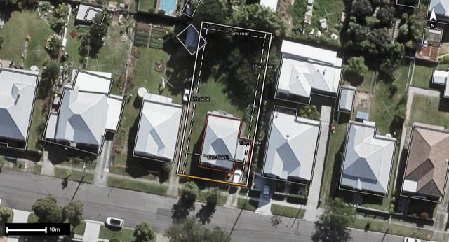 Aerial of 14 Emily Street, Highgate Hill QLD 4101 with the block outlined