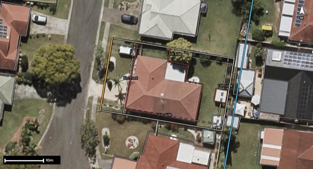 Aerial of 14 Fromelles Court, Regents Park QLD 4118 with the block outlined