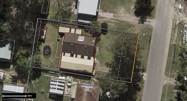 Aerial of 14 Glen Noble Avenue, Redbank Plains QLD 4301 with the block outlined