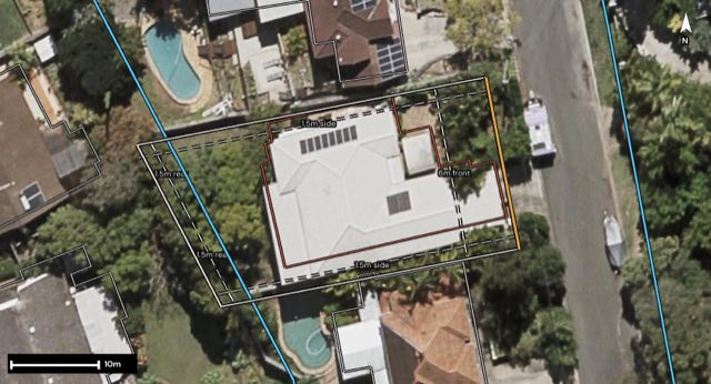 Aerial of 14 Innes Crescent, Cornubia QLD 4130 with the block outlined