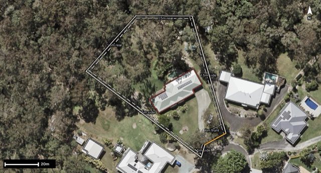 Aerial of 14 Koala Close, Greenbank QLD 4124 with the block outlined