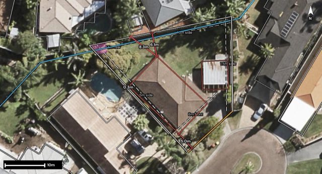 Aerial of 14 Laggan Court, Merrimac QLD 4226 with the block outlined