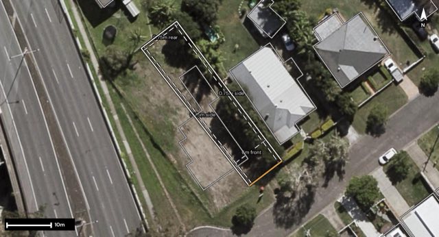 Aerial of 14 Larwill Avenue, Northgate QLD 4013 with the block outlined