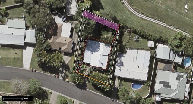 Aerial of 14 Magpie Street, Nambour QLD 4560 with the block outlined
