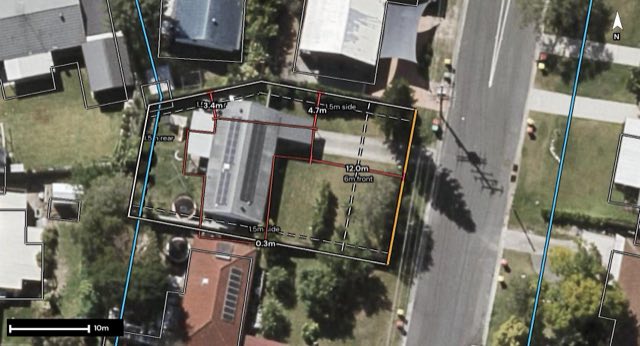 Aerial of 14 Mandarin Court, Nerang QLD 4211 with the block outlined