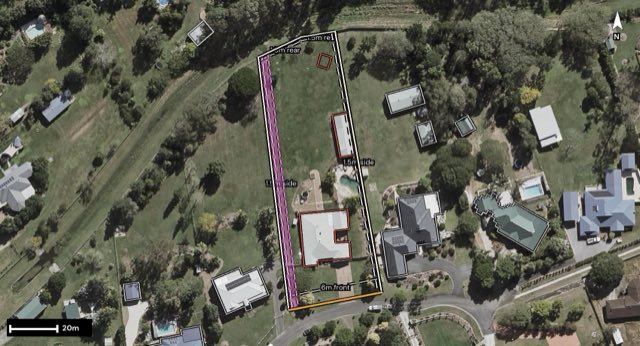 Aerial of 14 Nautilus Close, Karalee QLD 4306 with the block outlined