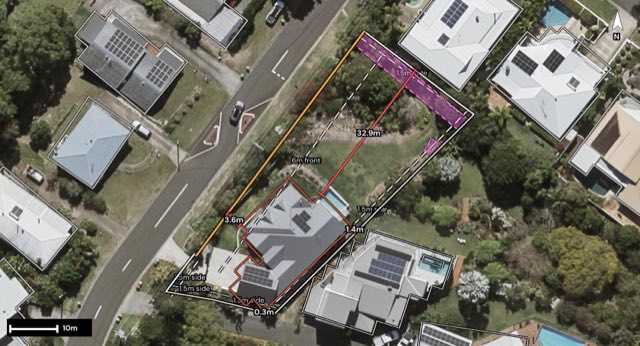 Aerial of 14 Somerset Drive, Buderim QLD 4556 with the block outlined