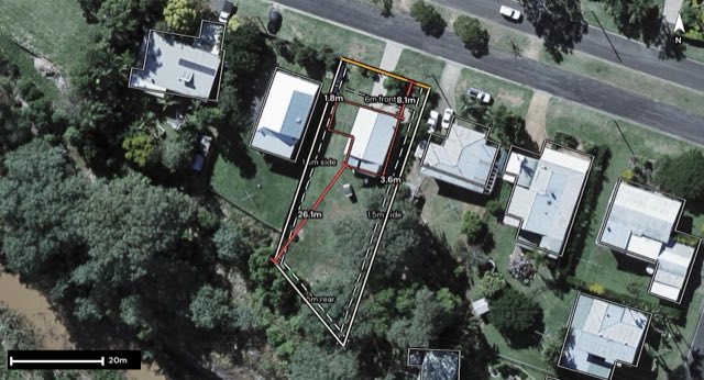 Aerial of 14 Spencer Street, Gatton QLD 4343 with the block outlined