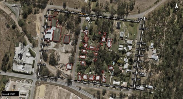 Aerial of 14 Sussex Street, Raceview QLD 4305 with the block outlined