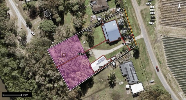 Aerial of 1400 Roys Road, Coochin Creek QLD 4519 with the block outlined