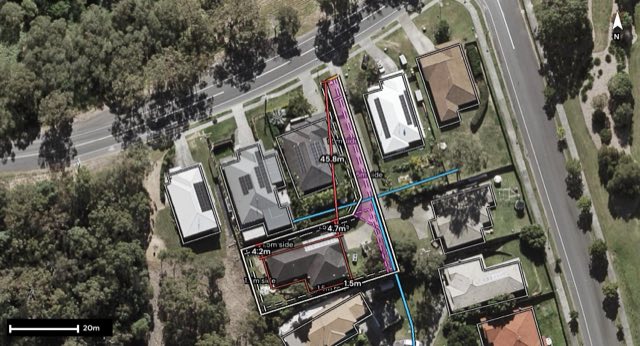 Aerial of 143A Brygon Creek Drive, Upper Coomera QLD 4209 with the block outlined