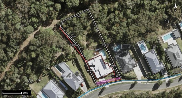 Aerial of 148 Barden Ridge Road, Reedy Creek QLD 4227 with the block outlined