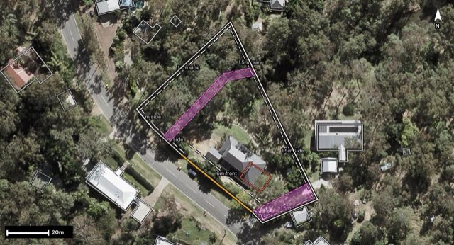 Aerial of 149 Banksia Drive, Mount Crosby QLD 4306 with the block outlined