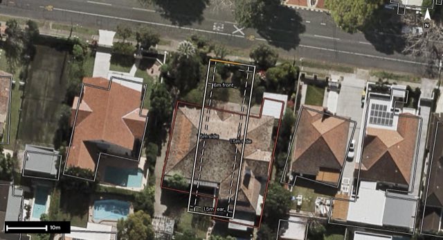 Aerial of 149 Lancaster Road, Ascot QLD 4007 with the block outlined