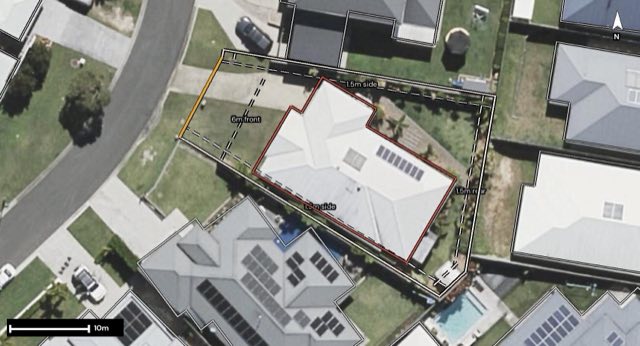 Aerial of 15 Bouquet Street, Mount Cotton QLD 4165 with the block outlined