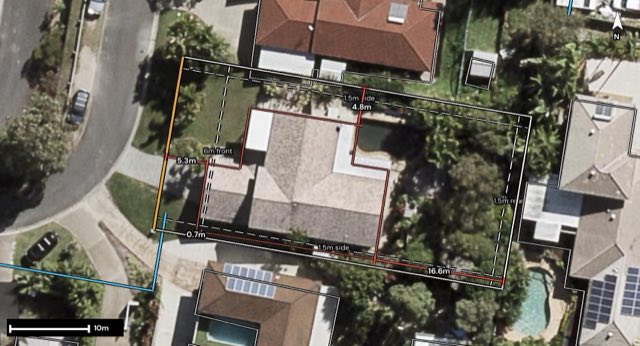 Aerial of 15 Darnel Street, Elanora QLD 4221 with the block outlined