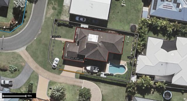 Aerial of 15 Penzance Drive, Redland Bay QLD 4165 with the block outlined