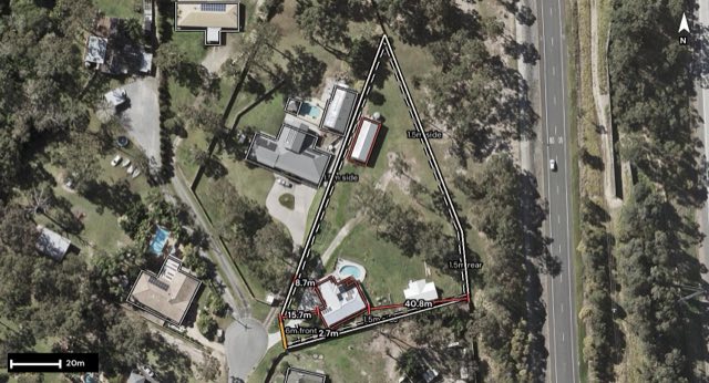 Aerial of 15 Renford Court, Ormeau QLD 4208 with the block outlined