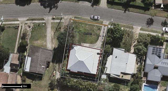 Aerial of 15 Santley Street, Mount Gravatt QLD 4122 with the block outlined