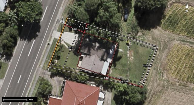 Aerial of 153 Coes Creek Road, Coes Creek QLD 4560 with the block outlined