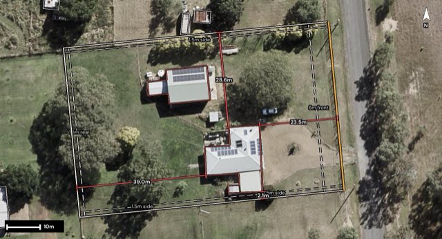 Aerial of 154 Coates Street, Laidley QLD 4341 with the block outlined