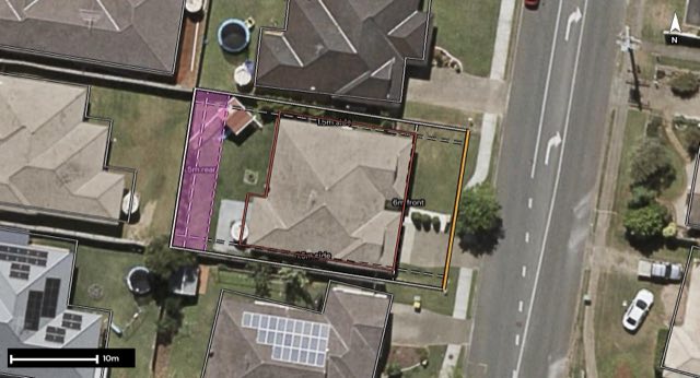 Aerial of 154 Duffield Road, Kallangur QLD 4503 with the block outlined