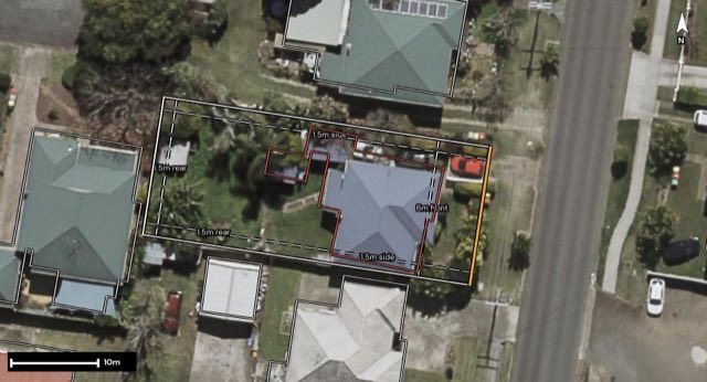 Aerial of 155 Whitehill Road, Eastern Heights QLD 4305 with the block outlined