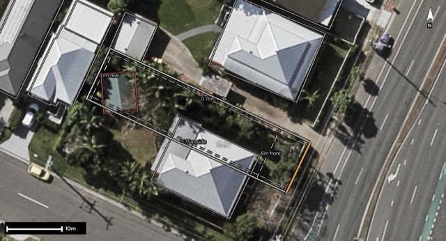 Aerial of 1560 Sandgate Road, Virginia QLD 4014 with the block outlined