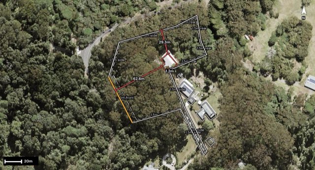 Aerial of 15B Old School Road, Springbrook QLD 4213 with the block outlined