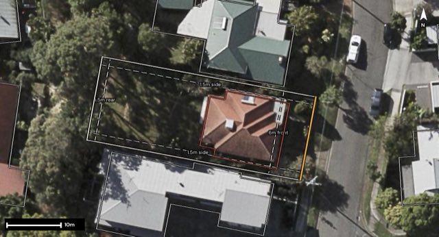 Aerial of 16 Barrymore Street, Everton Park QLD 4053 with the block outlined