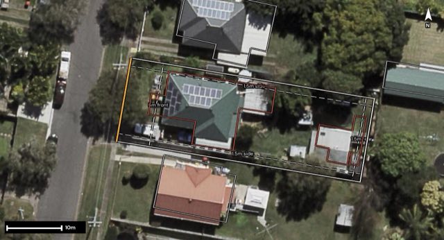 Aerial of 16 Hodel Street, Acacia Ridge QLD 4110 with the block outlined