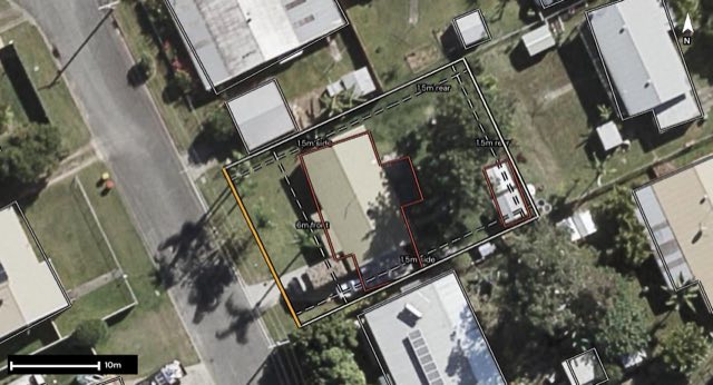 Aerial of 16 Katherine Street, Caboolture QLD 4510 with the block outlined