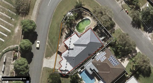 Aerial of 16 Moss Street, Kippa-Ring QLD 4021 with the block outlined
