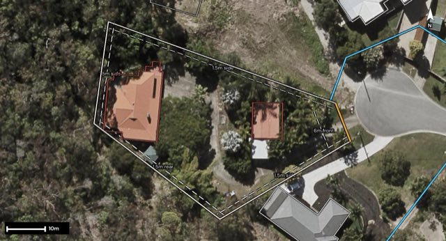 Aerial of 16 Rae Court, Mount Warren Park QLD 4207 with the block outlined