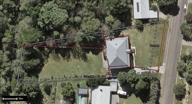 Aerial of 16 Walkers Drive, Maleny QLD 4552 with the block outlined