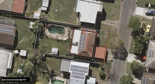 Aerial of 16 Whitcomb Street, Bald Hills QLD 4036 with the block outlined