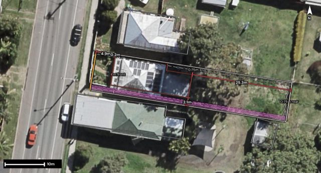 Aerial of 166 Patrick Street, Laidley QLD 4341 with the block outlined
