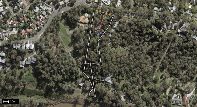 Aerial of 167 Kenmore Road, Kenmore QLD 4069 with the block outlined