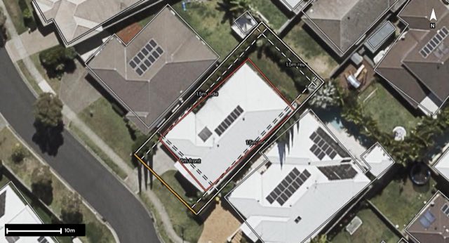 Aerial of 167 Nicklaus Parade, North Lakes QLD 4509 with the block outlined